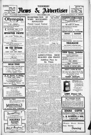 cover page of Todmorden & District News published on November 2, 1951