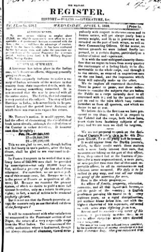 cover page of Military Register published on April 1, 1818