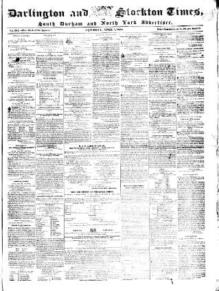 cover page of Darlington & Stockton Times published on April 1, 1854