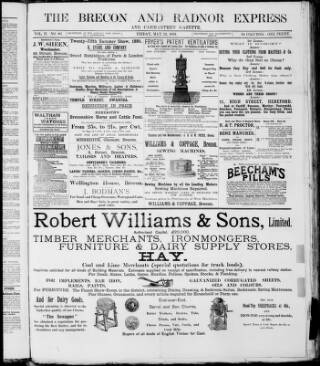 cover page of Brecon and Radnor Express and Carmarthen Gazette published on May 22, 1891