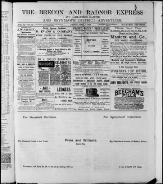 cover page of Brecon and Radnor Express and Carmarthen Gazette published on April 1, 1892