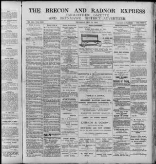 cover page of Brecon and Radnor Express and Carmarthen Gazette published on May 22, 1902
