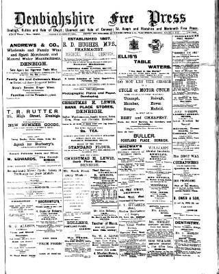 cover page of Denbighshire Free Press published on August 2, 1913