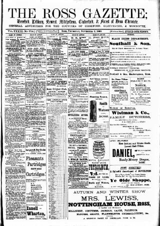 cover page of Ross Gazette published on November 2, 1899