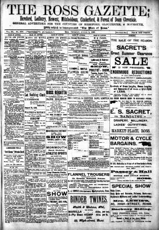 cover page of Ross Gazette published on August 2, 1906