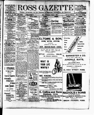 cover page of Ross Gazette published on April 1, 1915