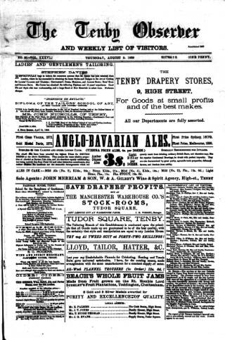 cover page of Tenby Observer published on August 2, 1888