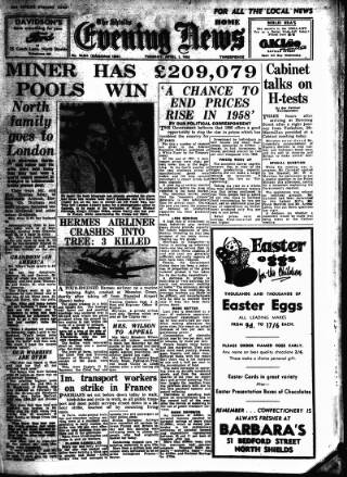 cover page of Shields Daily News published on April 1, 1958