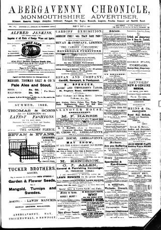 cover page of Abergavenny Chronicle published on May 22, 1896