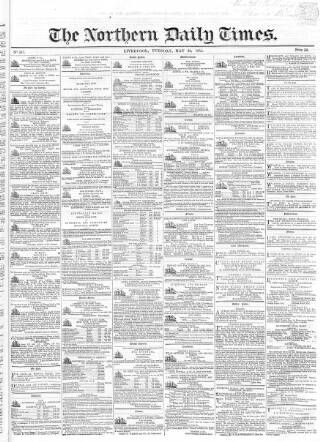 cover page of Northern Daily Times published on May 22, 1855