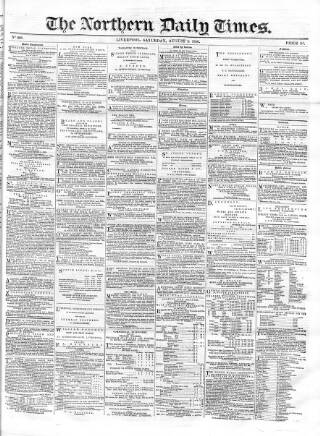 cover page of Northern Daily Times published on August 2, 1856