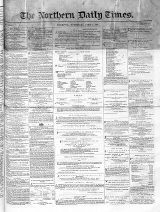 cover page of Northern Daily Times published on April 1, 1857