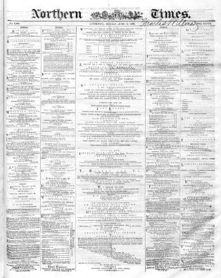 cover page of Northern Daily Times published on June 13, 1859