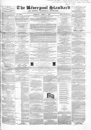 cover page of Liverpool Standard and General Commercial Advertiser published on April 1, 1851