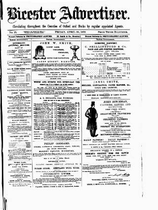 cover page of Bicester Advertiser published on April 18, 1879