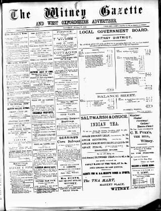 cover page of Witney Gazette and West Oxfordshire Advertiser published on August 2, 1884