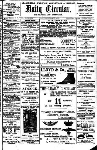 cover page of Leamington, Warwick, Kenilworth & District Daily Circular published on June 13, 1902