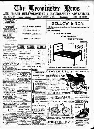 cover page of Leominster News and North West Herefordshire & Radnorshire Advertiser published on August 2, 1895