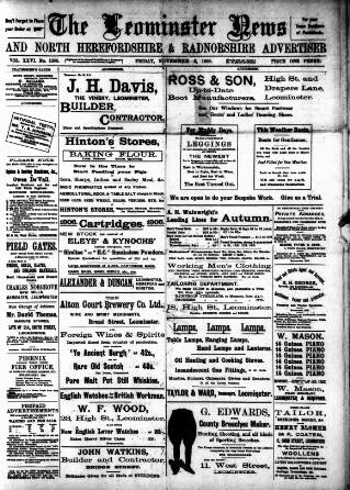 cover page of Leominster News and North West Herefordshire & Radnorshire Advertiser published on November 2, 1906