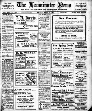 cover page of Leominster News and North West Herefordshire & Radnorshire Advertiser published on April 1, 1910