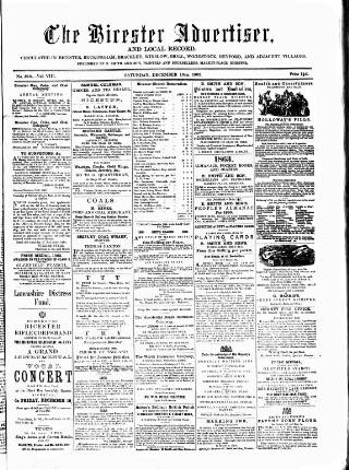 cover page of Bicester Advertiser published on December 13, 1862