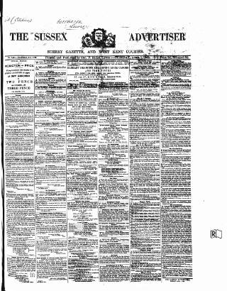 cover page of Surrey Gazette published on April 1, 1862