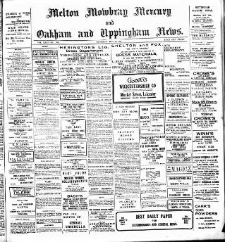 cover page of Melton Mowbray Mercury and Oakham and Uppingham News published on May 22, 1913
