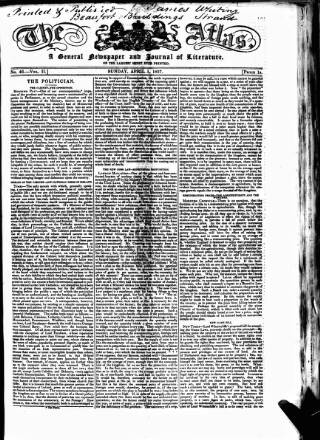 cover page of Atlas published on April 1, 1827