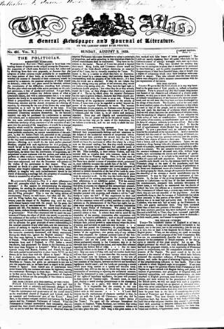 cover page of Atlas published on August 2, 1835