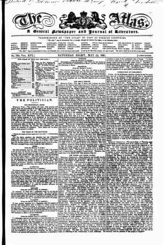 cover page of Atlas published on May 22, 1841