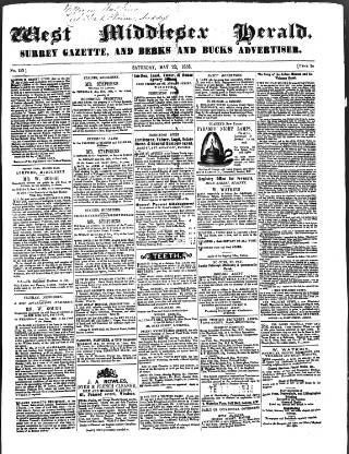 cover page of West Middlesex Herald published on May 22, 1858