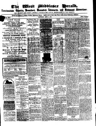 cover page of West Middlesex Herald published on April 1, 1871