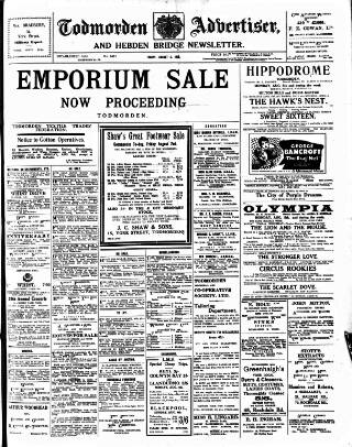 cover page of Todmorden Advertiser and Hebden Bridge Newsletter published on August 2, 1929