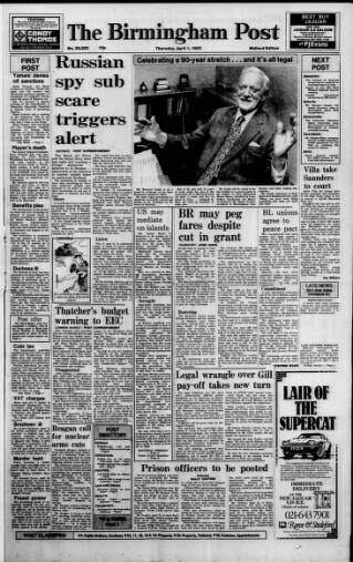 cover page of Birmingham Daily Post published on April 1, 1982