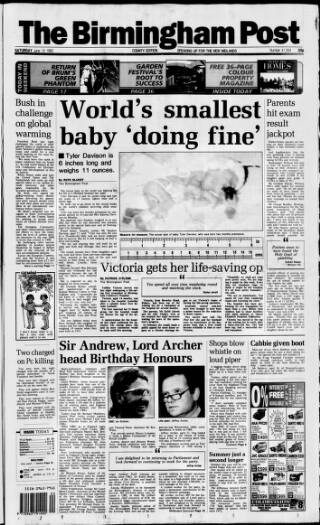 cover page of Birmingham Daily Post published on June 13, 1992