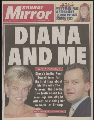 cover page of Sunday Mirror published on August 2, 1998