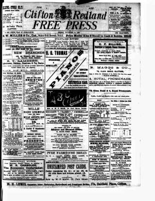 cover page of Clifton and Redland Free Press published on November 2, 1894