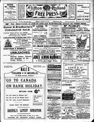 cover page of Clifton and Redland Free Press published on August 2, 1907