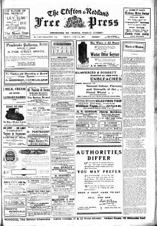 cover page of Clifton and Redland Free Press published on June 13, 1913