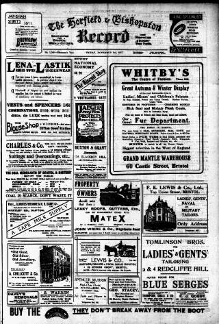 cover page of Horfield and Bishopston Record and Montepelier & District Free Press published on November 2, 1917