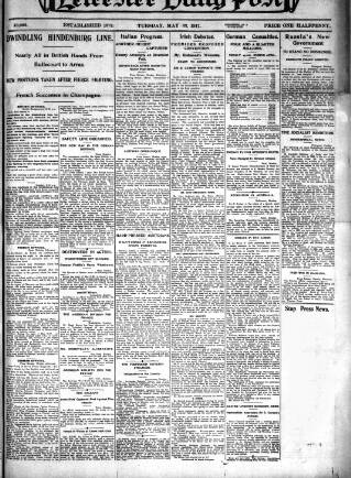 cover page of Leicester Daily Post published on May 22, 1917