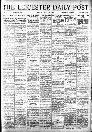 cover page of Leicester Daily Post published on April 1, 1919