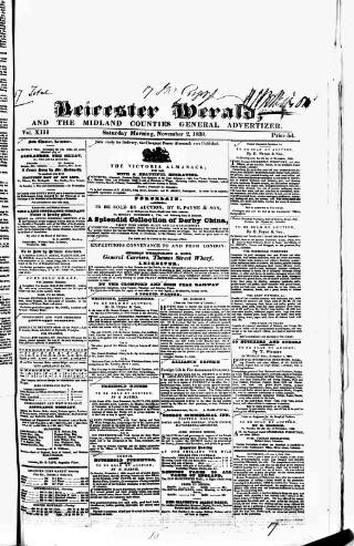 cover page of Leicester Herald published on November 2, 1839