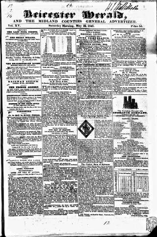 cover page of Leicester Herald published on May 22, 1841