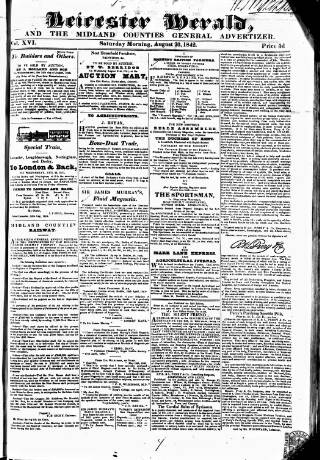 cover page of Leicester Herald published on August 20, 1842