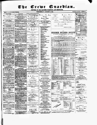 cover page of Crewe Guardian published on August 2, 1899