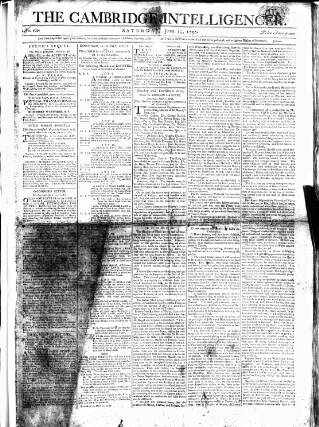 cover page of Cambridge Intelligencer published on June 13, 1795