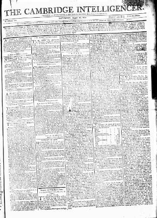 cover page of Cambridge Intelligencer published on August 2, 1800