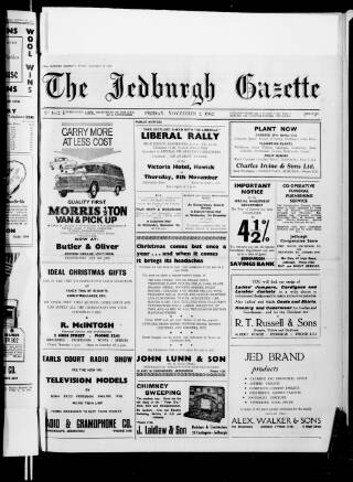 cover page of Jedburgh Gazette published on November 2, 1962