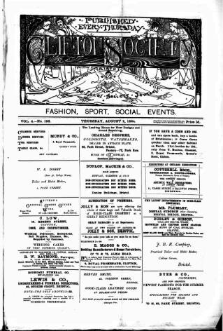 cover page of Clifton Society published on August 2, 1894